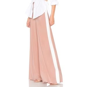 Norma Kamali Rose Gold Side-Stripe Elephant Palazzo Pants